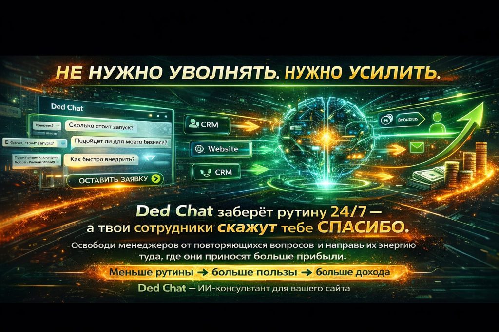 ИИ консультант на сайт Ded Chat — виртуальный менеджер 24/7, который отвечает клиентам и освобождает сотрудников от рутины
