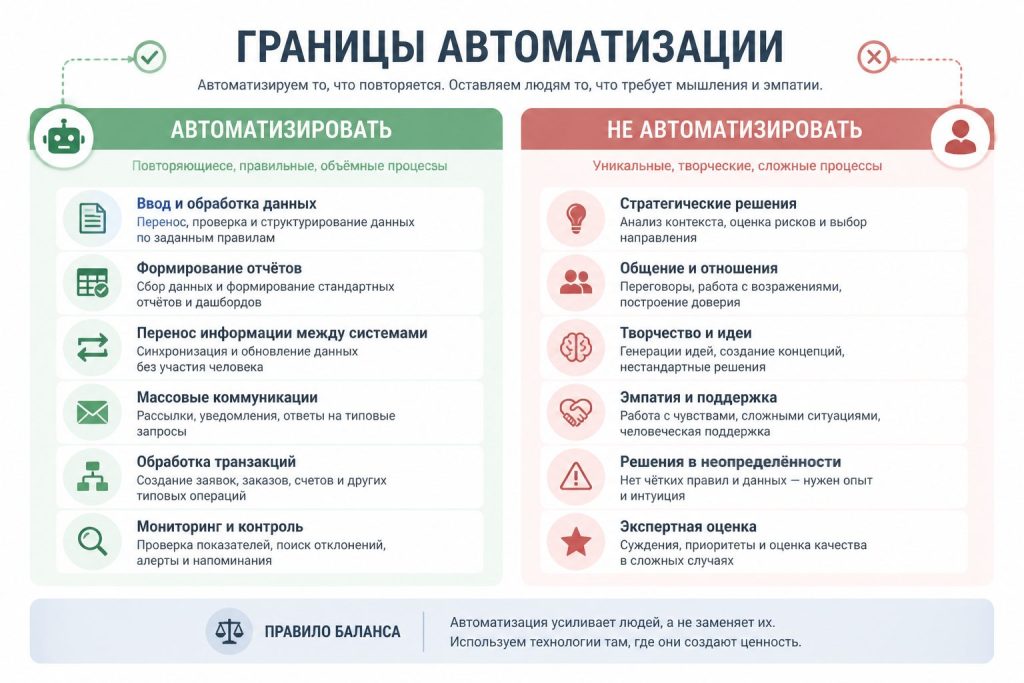 инфографика границ автоматизации и ответственность AI-помощника