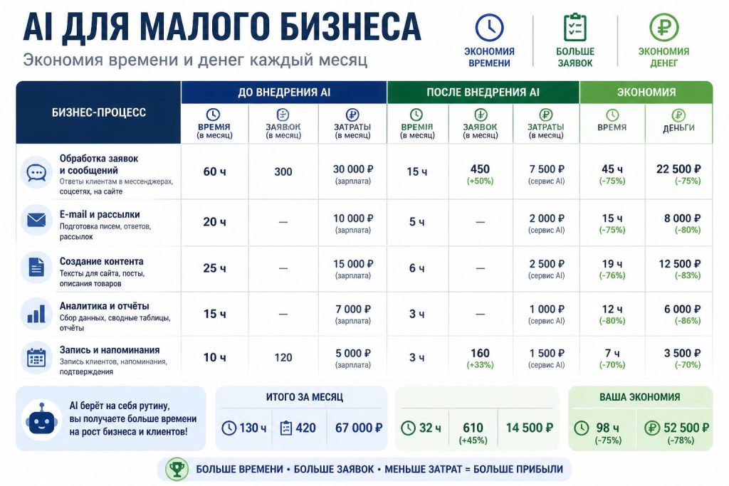 Инфографика расчёта экономии времени, заявок и стоимости рутины