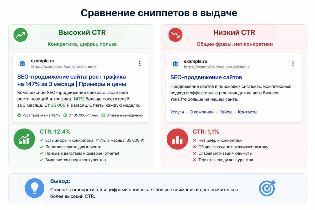 Сравнение сниппетов в поисковой выдаче: какой сниппет приводит больше кликов