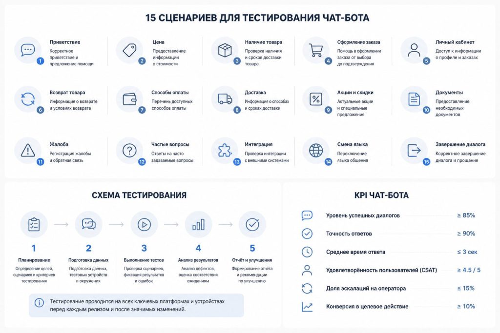 Инфографика: 15 сценариев проверки AI-консультанта