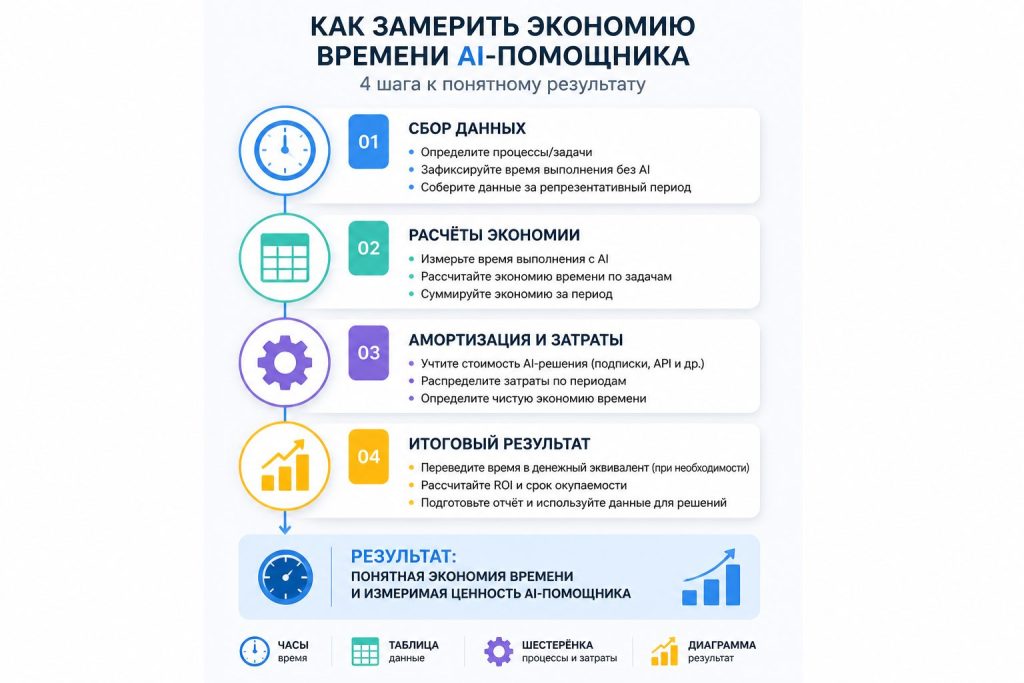 инфографика шаги замера экономии времени AI‑помощника