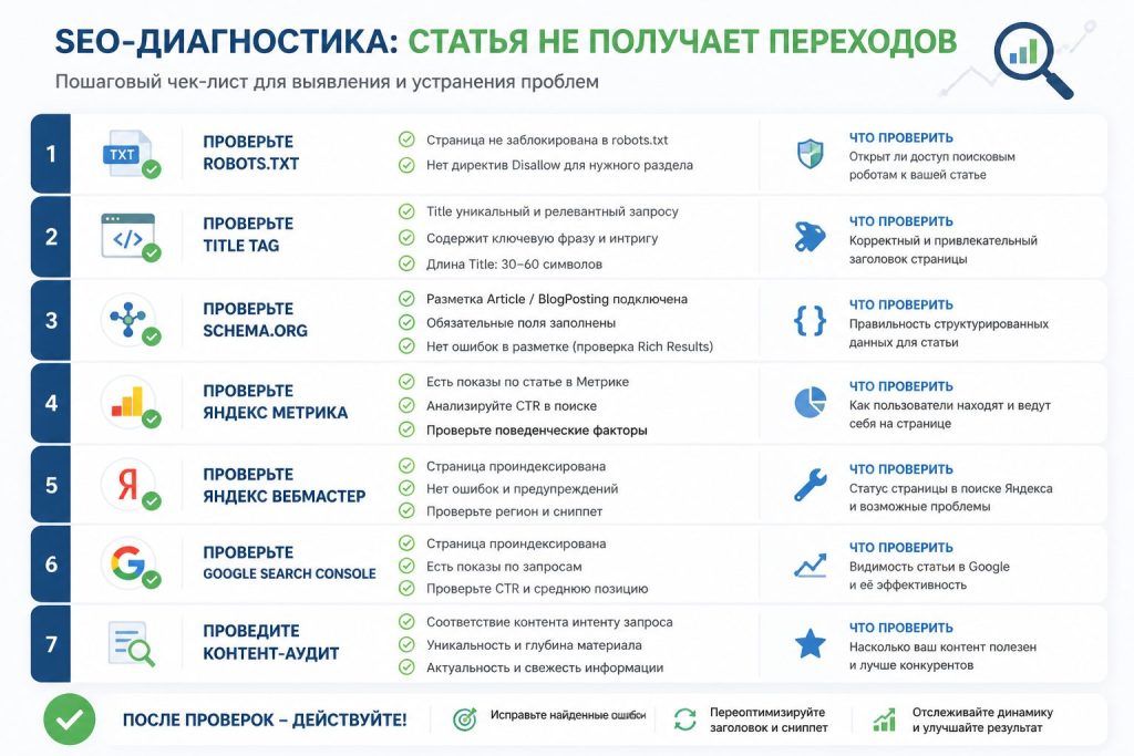 Чек-лист диагностики: проверка Яндекс.Вебмастера и Rank Math