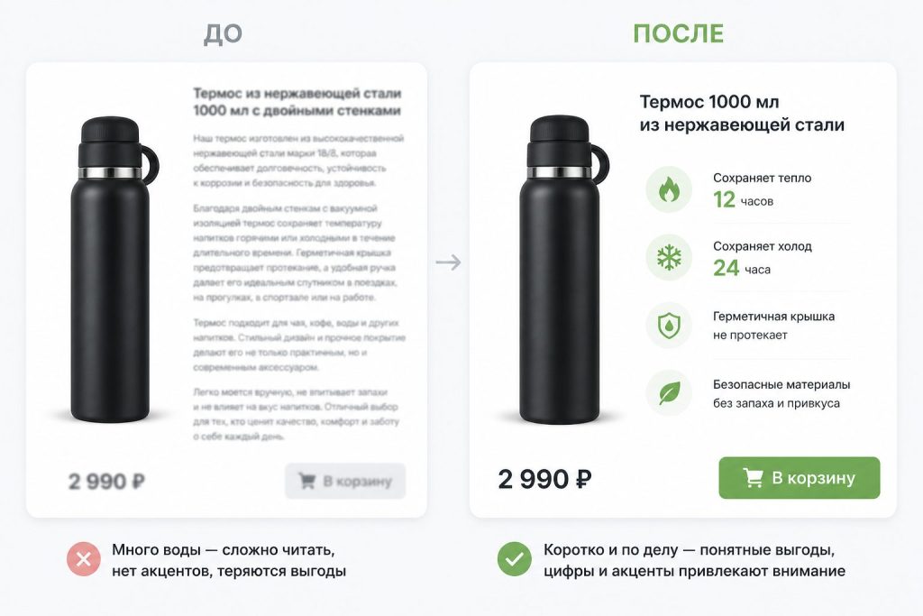 Сравнение текста до и после очистки от воды AI