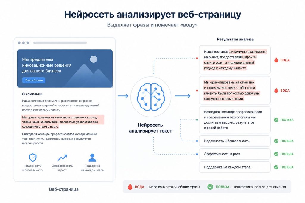 AI обнаружение воды в тексте — иллюстрация анализа текста