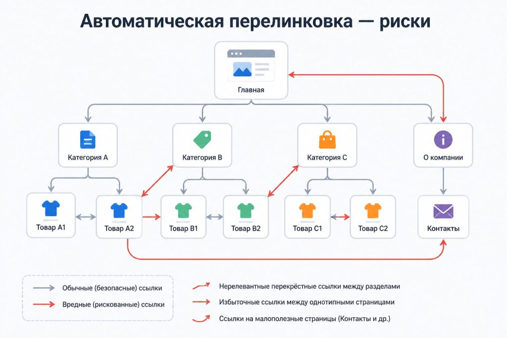 Схема вредной автоматической перелинковки на сайте