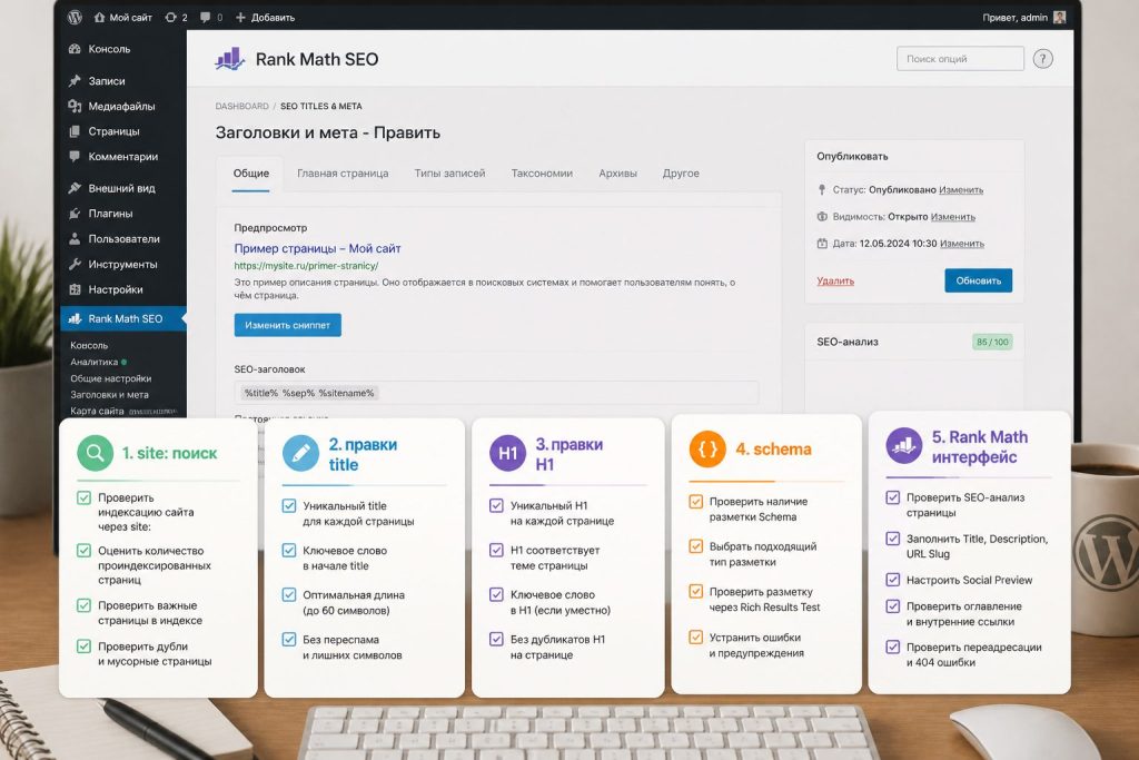 Чек-лист исправлений для WordPress и Rank Math по улучшению понимания темы страниц