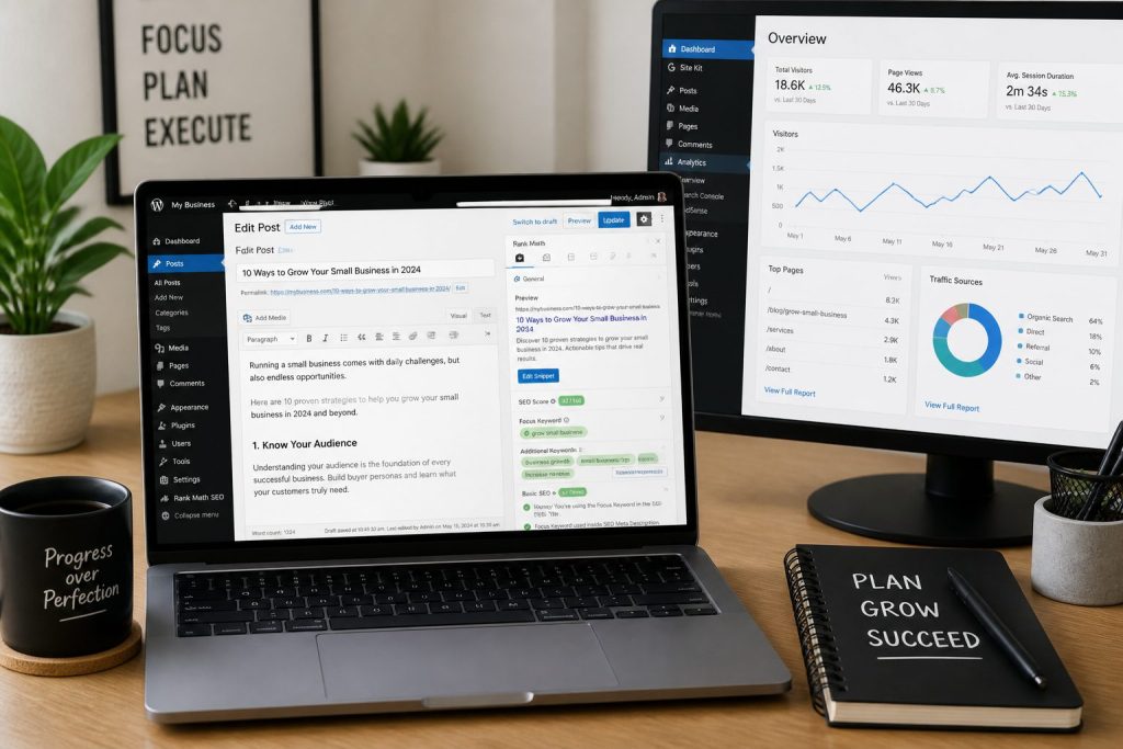 Редактирование статьи в WordPress с Rank Math для обновления старого контента