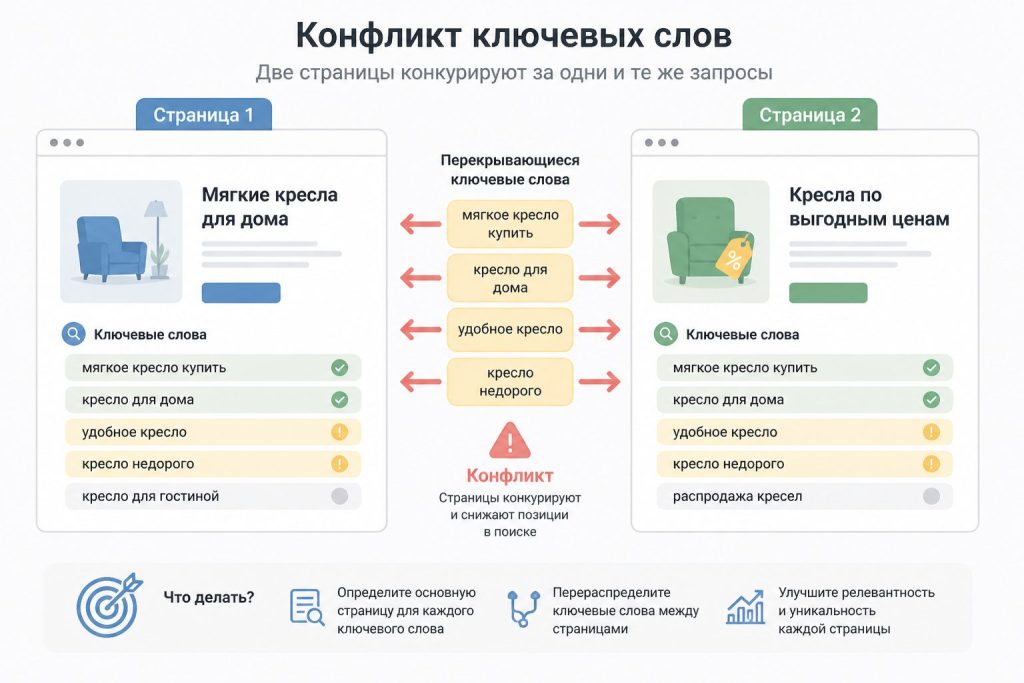 Инфографика: контентная каннибализация двух статей с пересекающимися ключевыми словами
