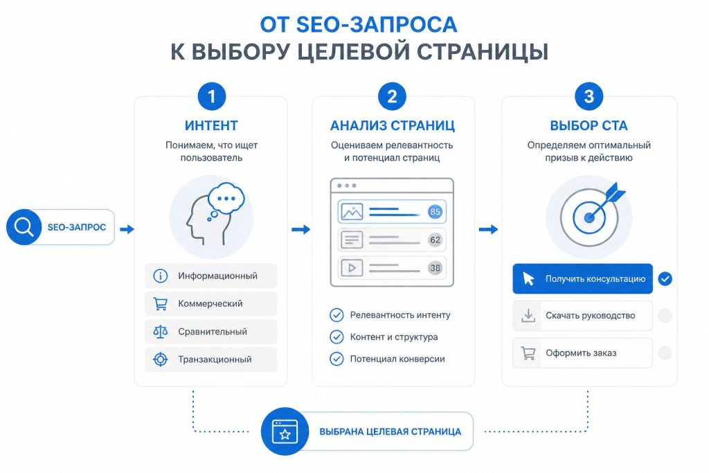 Инфографика выбора целевой страницы для SEO-статьи