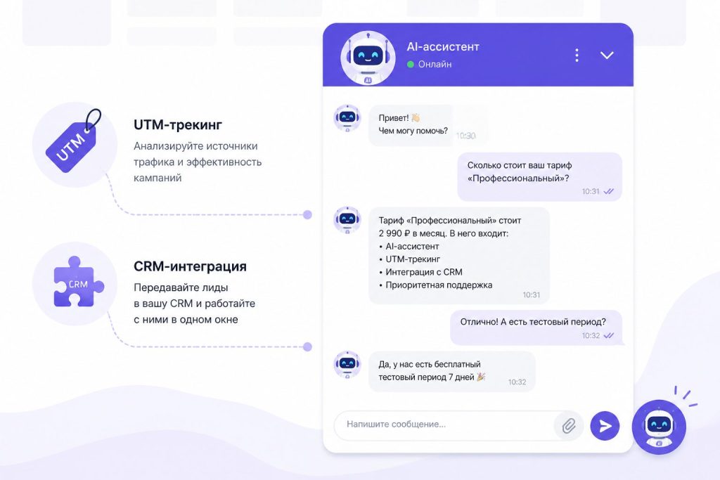 Чат-виджет AI-помощника на сайте с интеграцией в CRM
