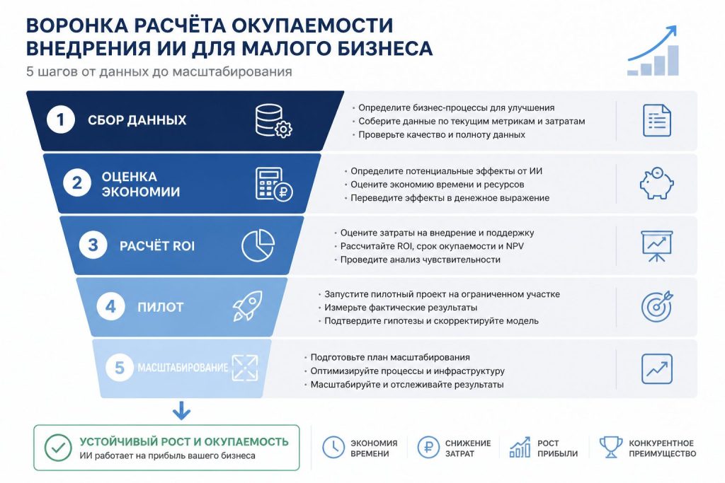 инфографика расчёта окупаемости внедрения ИИ