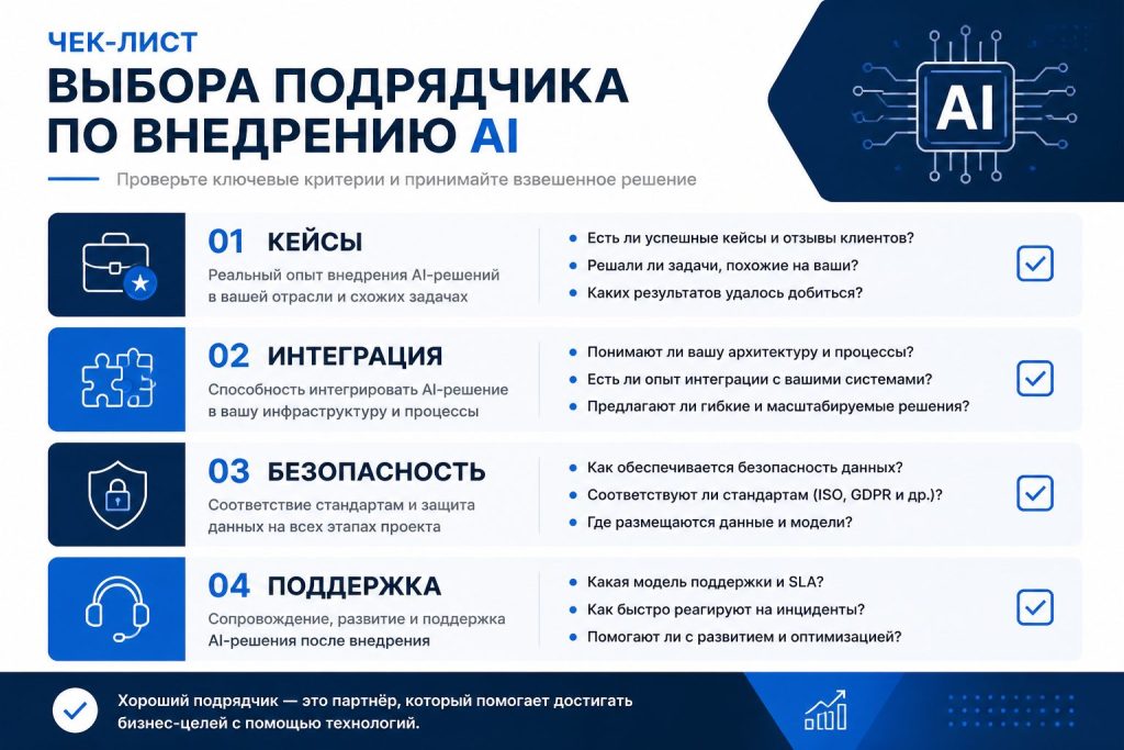 чеклист выбора подрядчика по внедрению AI для малого бизнеса