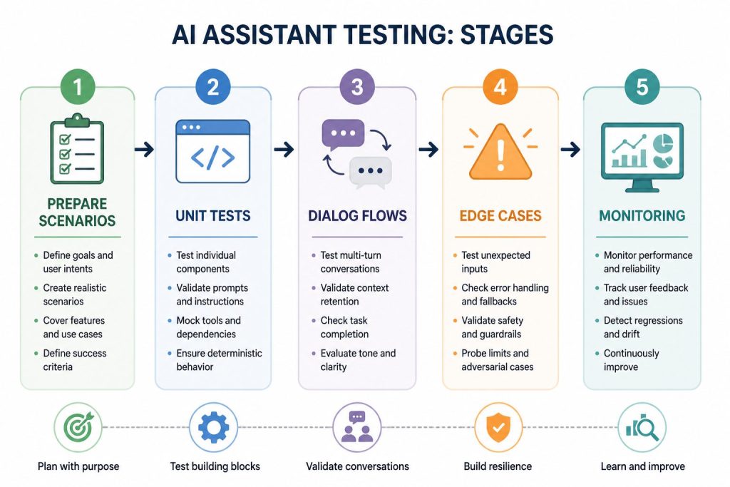 инфографика этапов тестирования AI‑ассистента