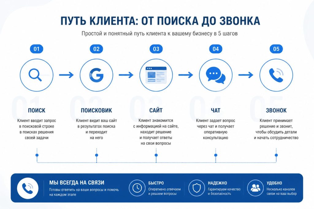 инфографика путь клиента от поиска до звонка в бухгалтерскую компанию