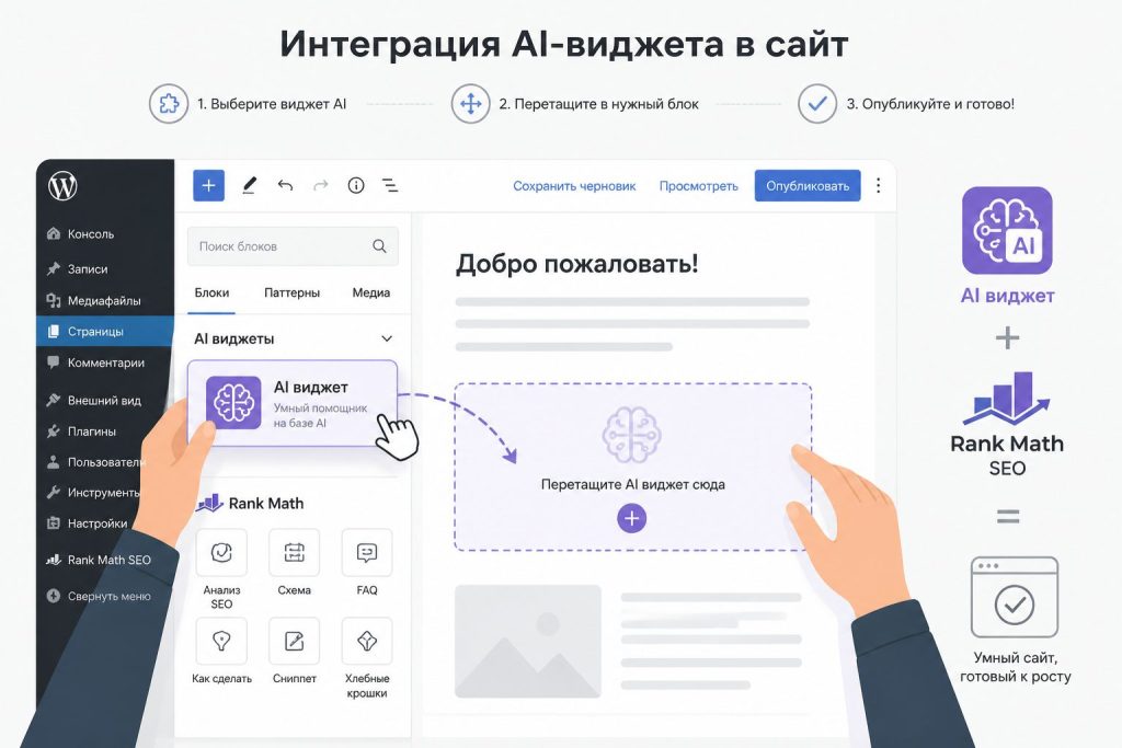 интеграция AI-виджета в WordPress с учетом Rank Math — пример настройки