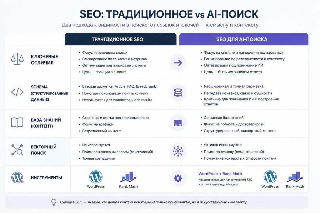 Сравнение традиционного SEO и SEO для AI-поиска