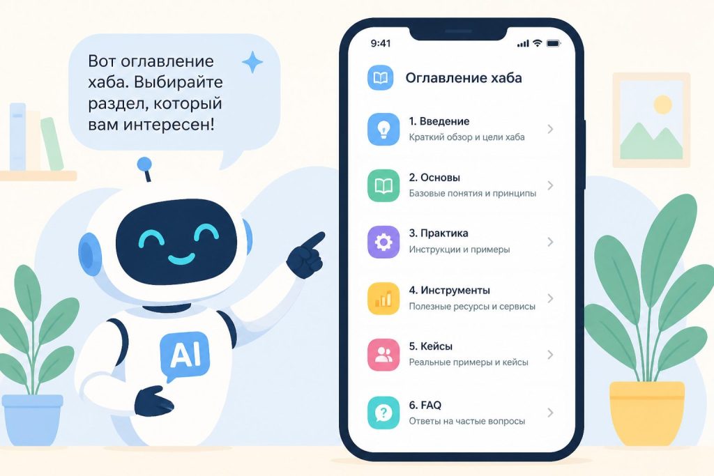 AI-ассистент предлагает разделы страницы-хаб на сайте малого бизнеса