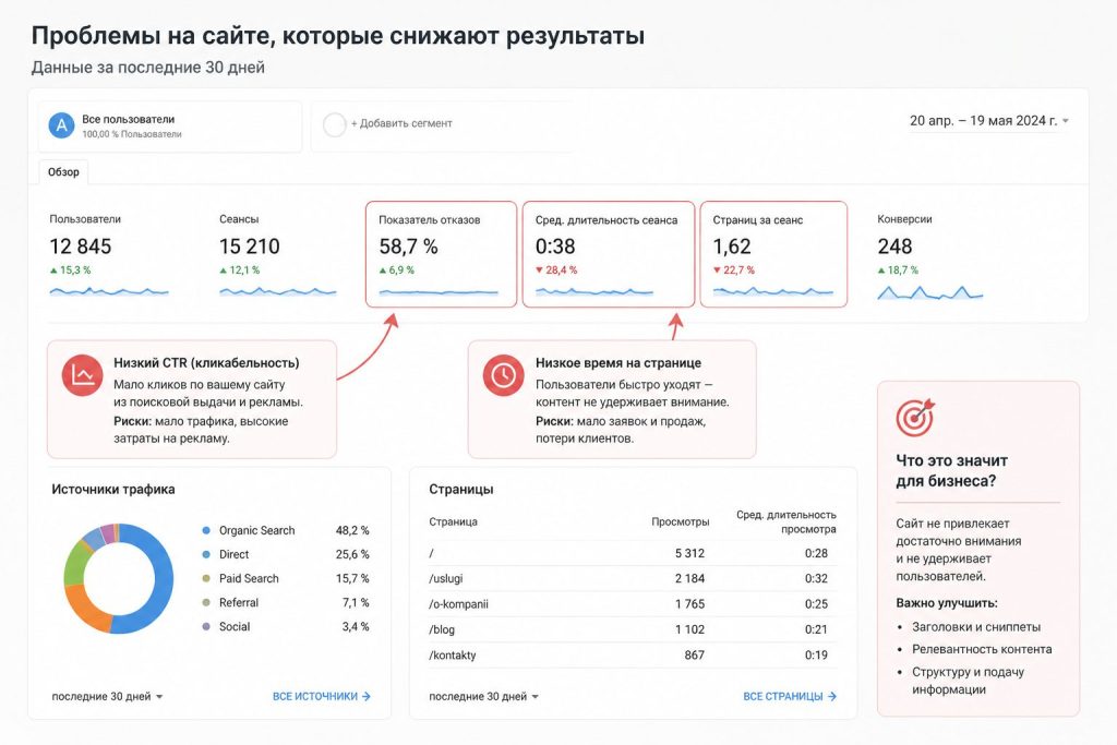 Аналитика страницы: низкий CTR и поведение пользователей