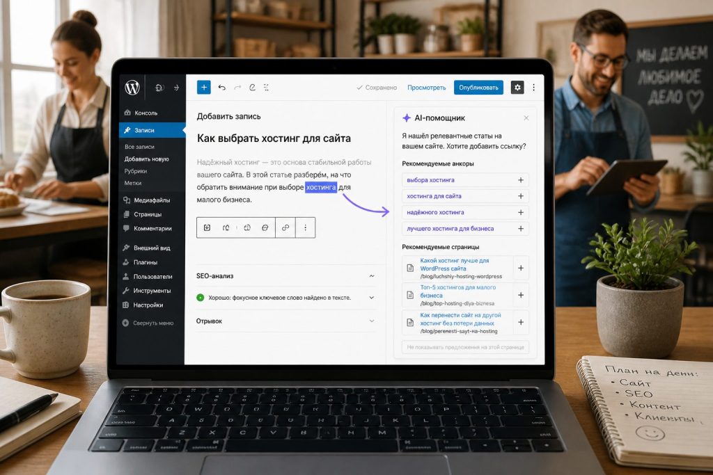 WordPress с AI‑советами по анкорам и внутренним ссылкам