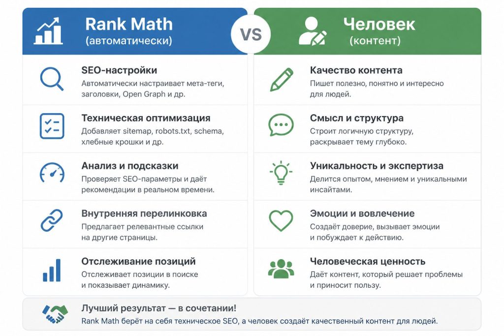 Сравнение Rank Math и человеческой оценки качества контента