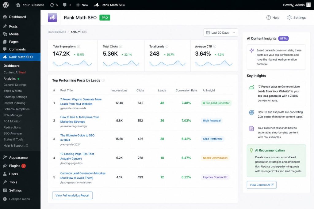 WordPress и Rank Math: AI помечает конвертирующие статьи
