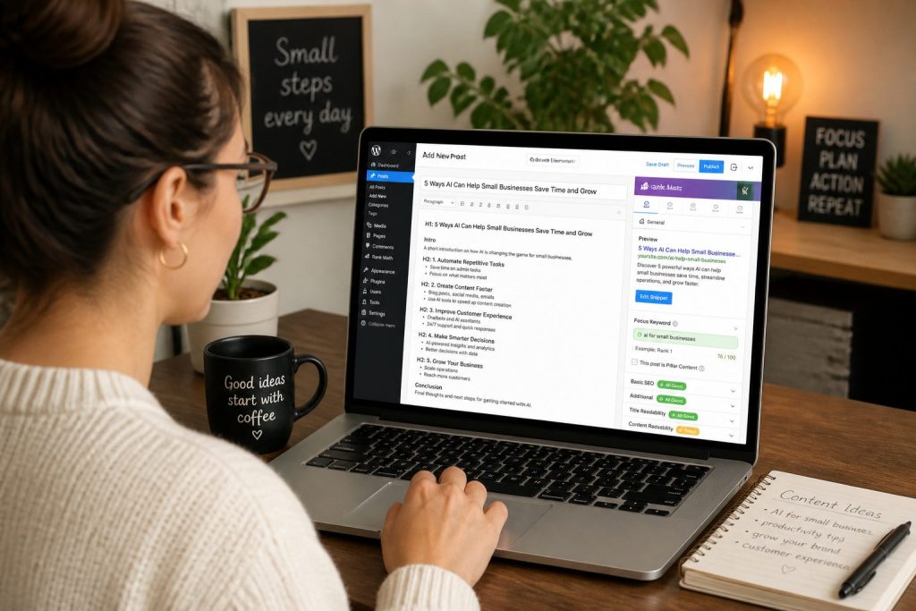 Владелец бизнеса проверяет AI-структуру статьи в WordPress