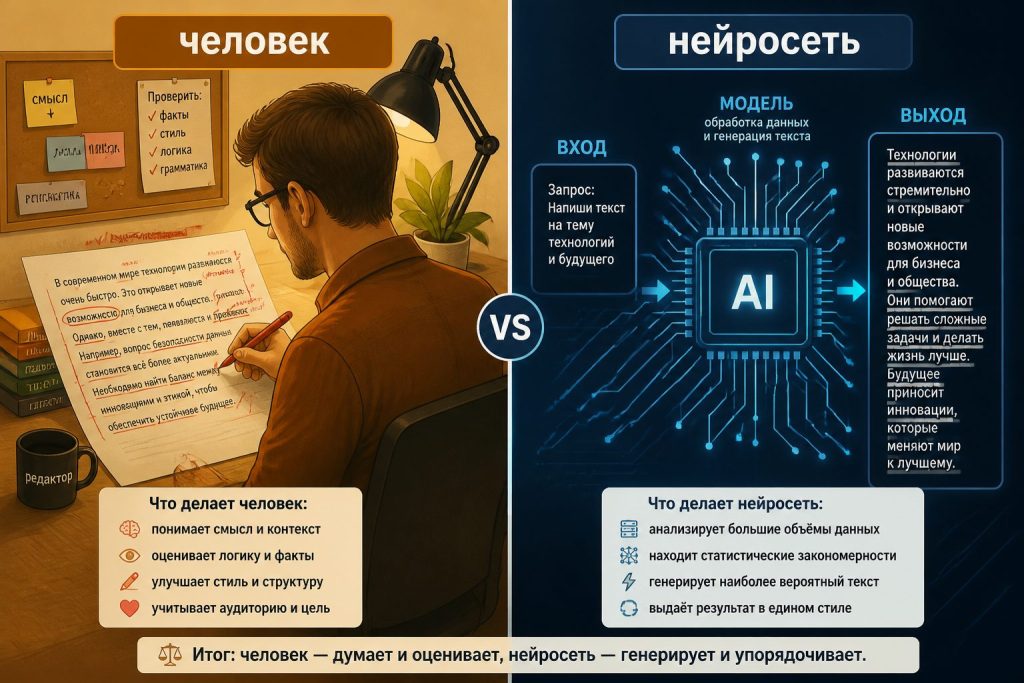 Сравнение текста человека и текста нейросети — признаки распознавания