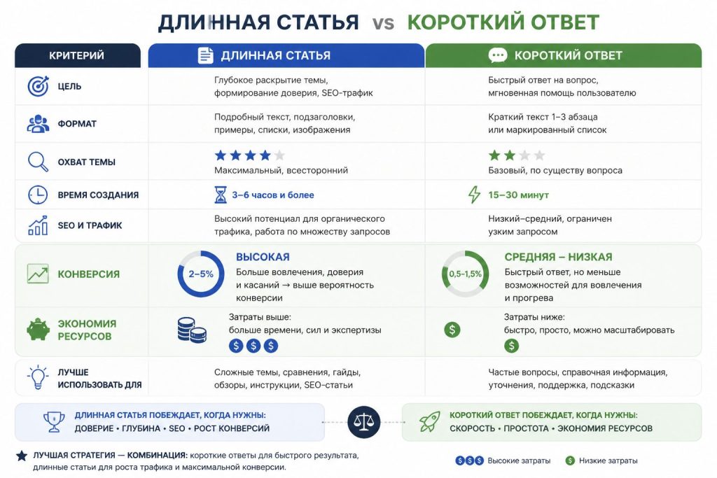 Таблица сравнения форматов контента для SEO и конверсии