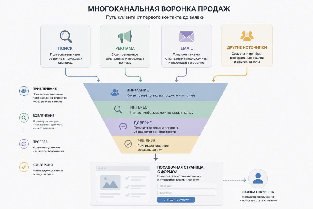 многоканальная воронка продаж и последняя страница перед заявкой