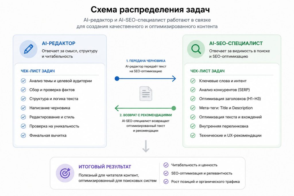 Схема распределения задач AI-редактора и AI-SEO-специалиста
