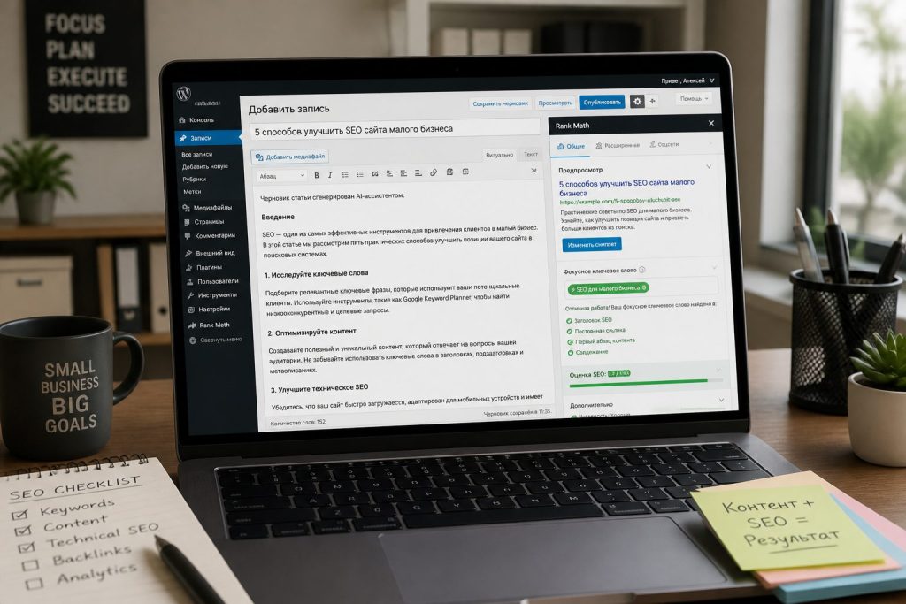 AI‑помощник готовит текст в админке WordPress с Rank Math