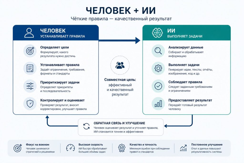 Инфографика человек и ИИ — делегирование задач ИИ