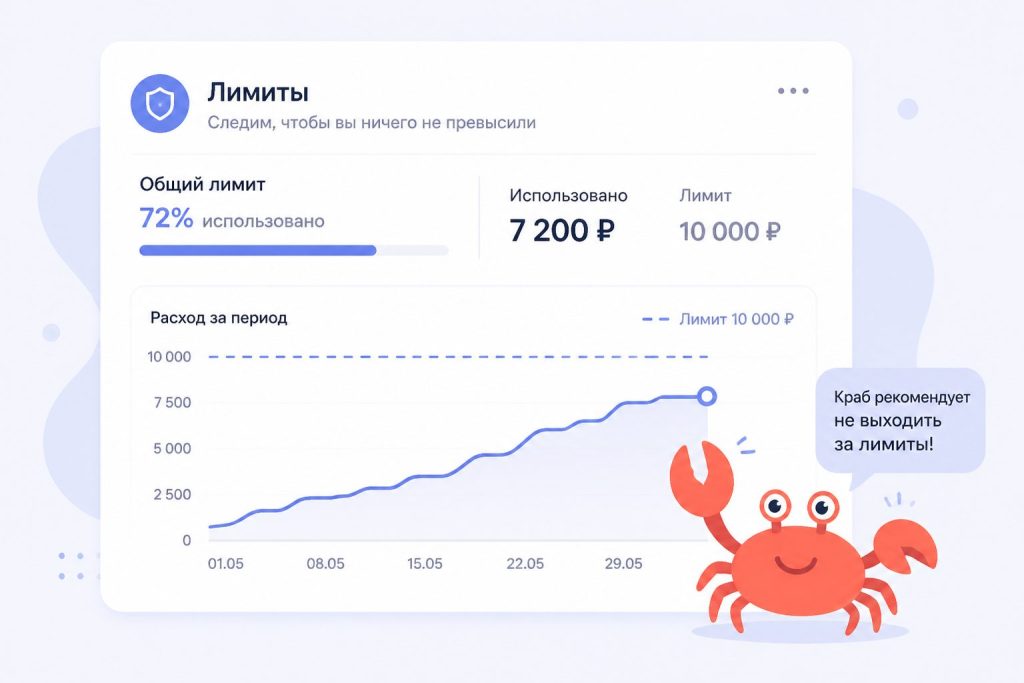 Виджет лимитов Claude с элементом краба