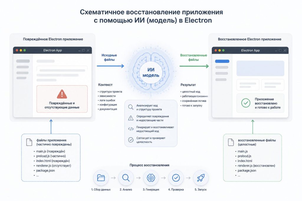 Схематичное восстановление приложения с моделью ИИ и интерфейсом