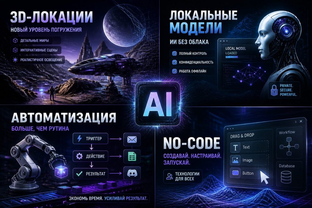 Коллаж заголовков о ИИ и технологиях