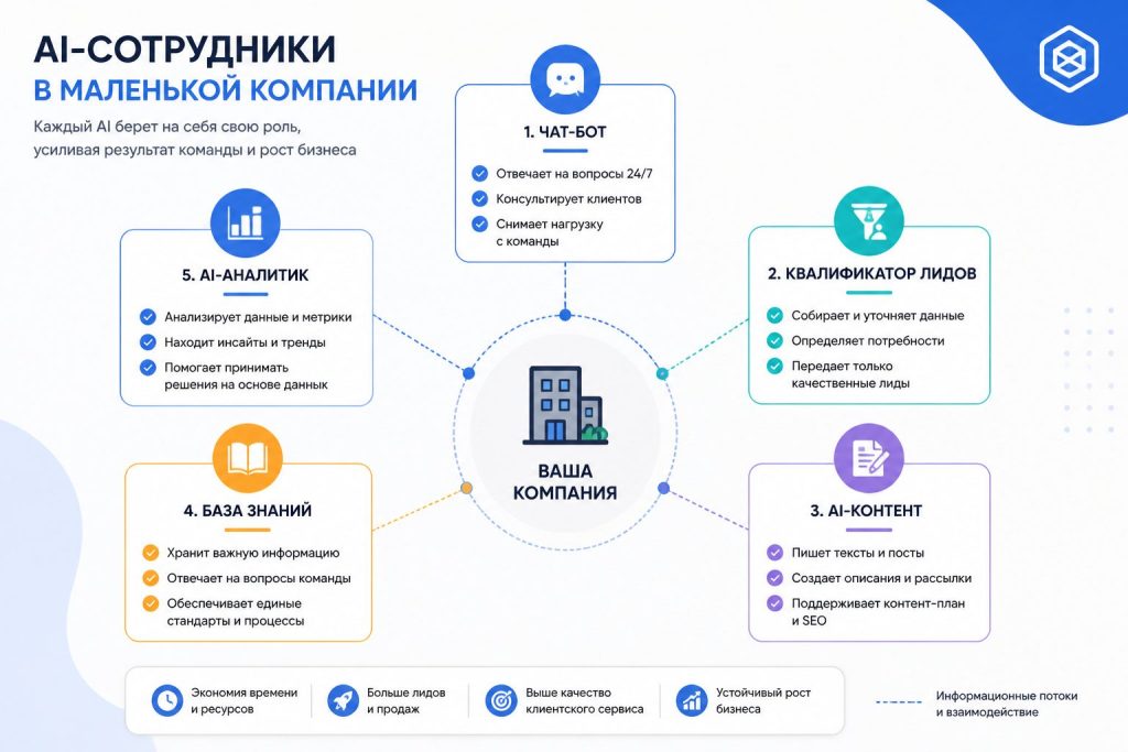 инфографика ролей AI‑сотрудников для малого бизнеса