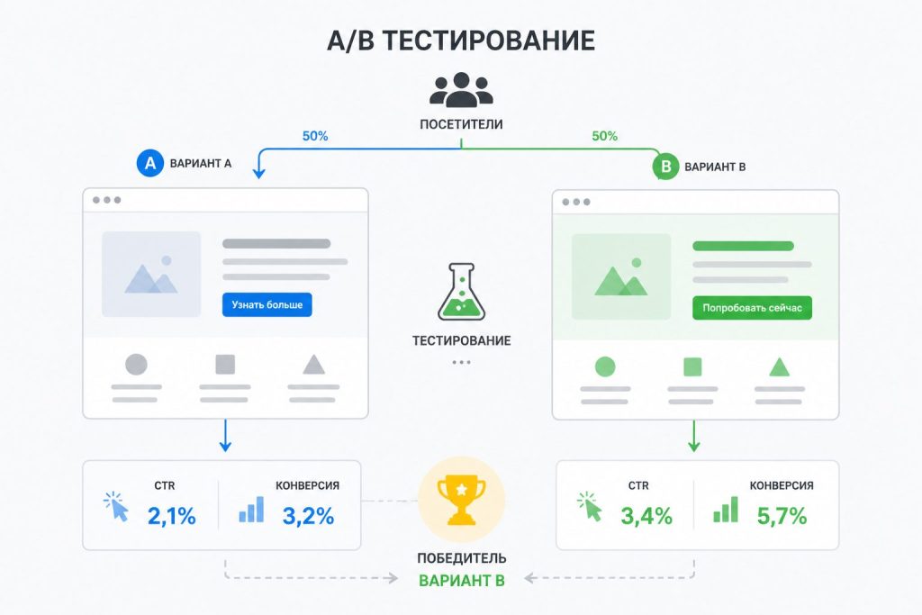 Сравнение двух версий страницы — A/B тест для малого бизнеса