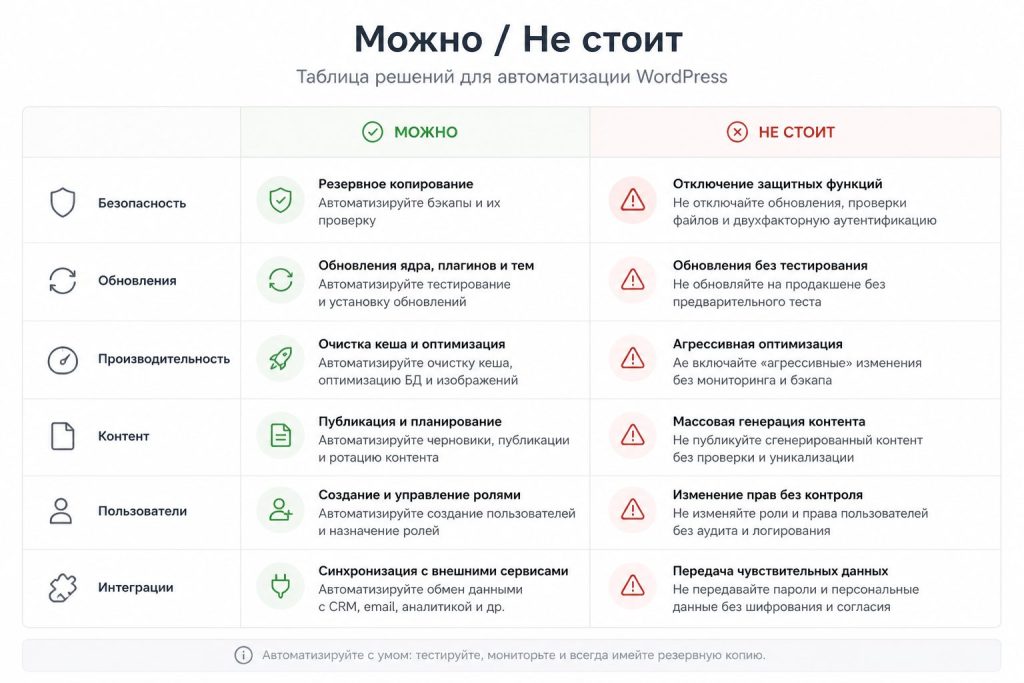 Таблица задач WordPress, которые можно передать AI